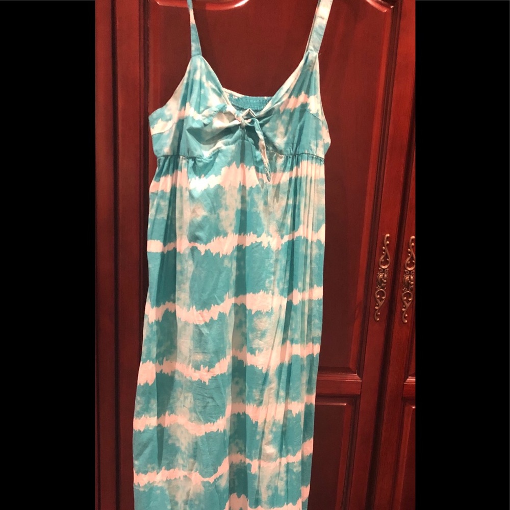Turquoise blue and white dress